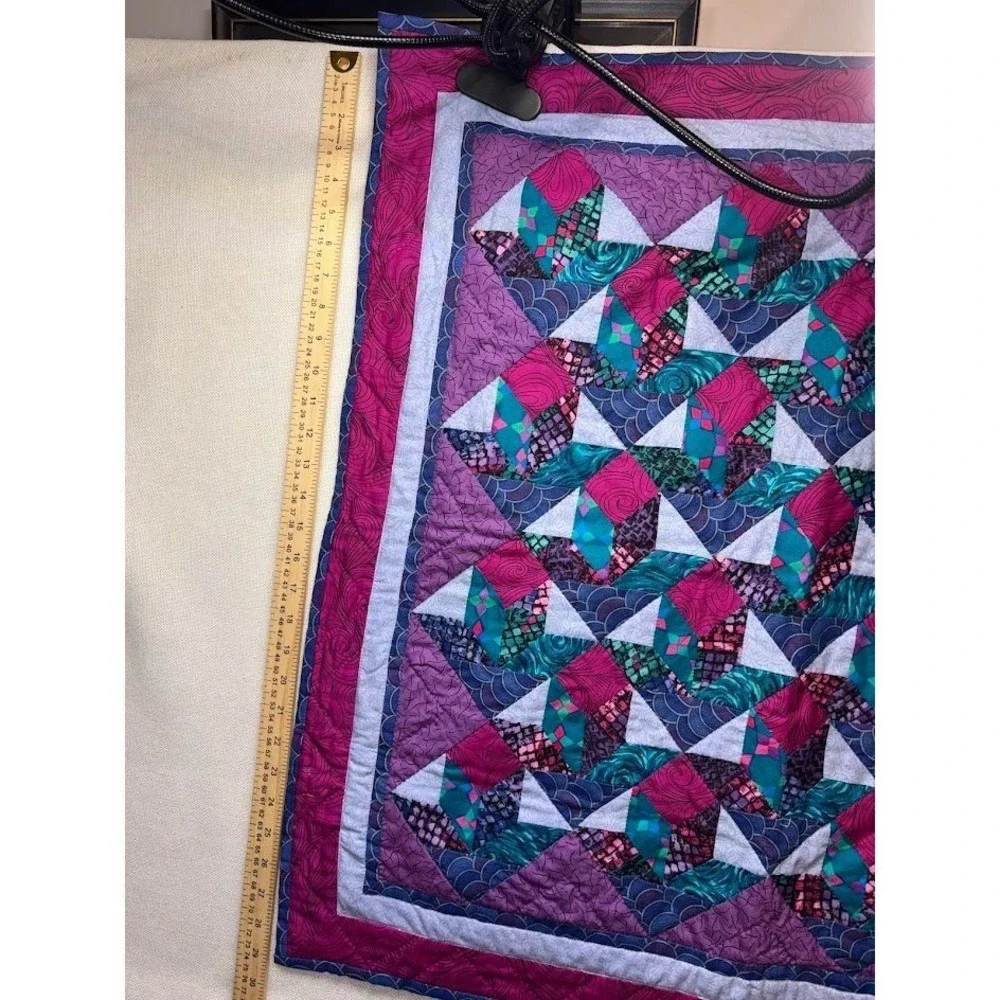Handmade Geometric Star‎ Quilt Wall Hanging Magenta Purple Teal Small Blanket
